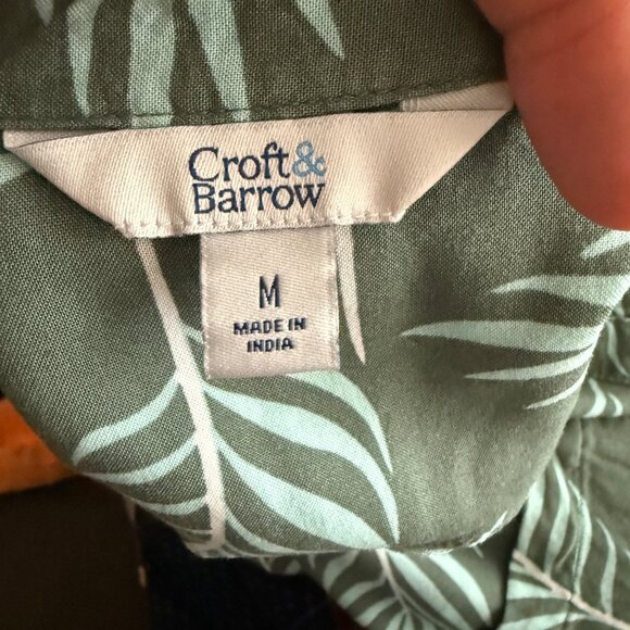 Croft & Barrow Green & White Tropical Leaf Print Shirt Size M - Picture 4 of 5